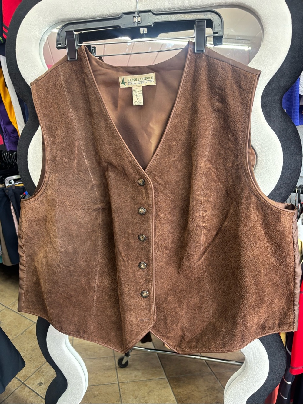 Vintage,Marsh Landing Brown Leather Vest - Solid Brown